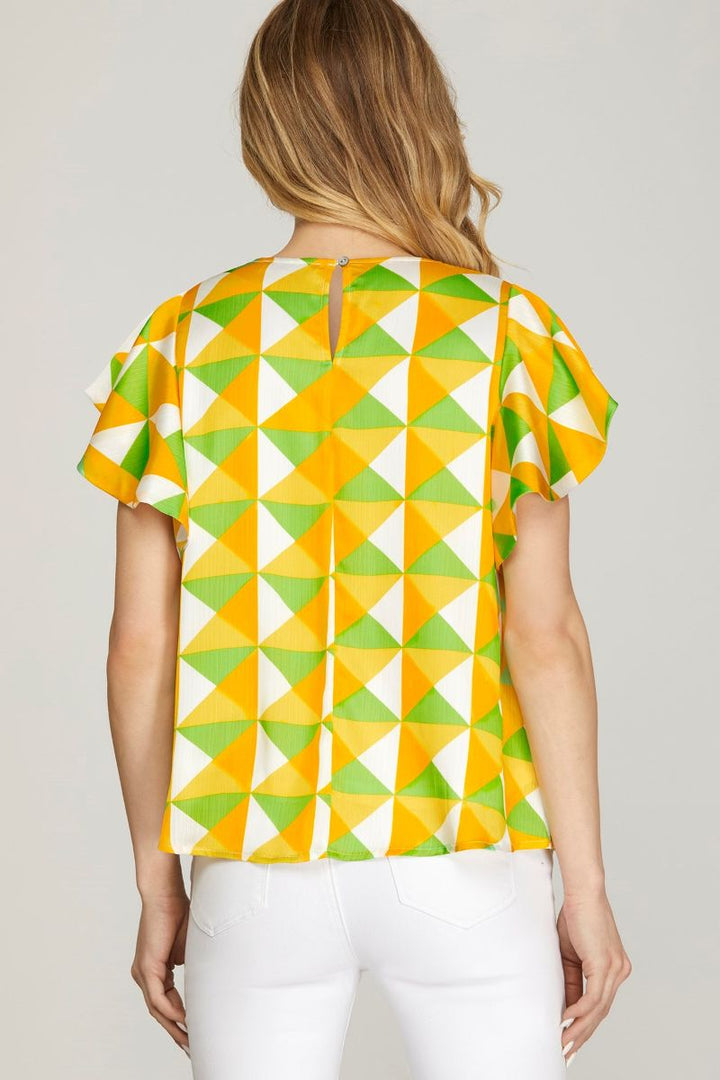 YELLOW FLUTTER SLEEVE WOVEN TOP SKSY6860