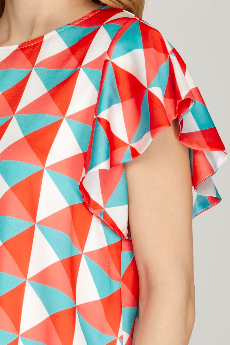 CORAL FLUTTER SLEEVE WOVEN TOP SKSY6860