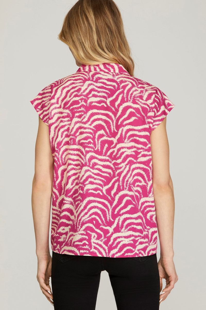 FUCHSIA V-NECK COLLARED DROP WOVEN TOP SKSY6930