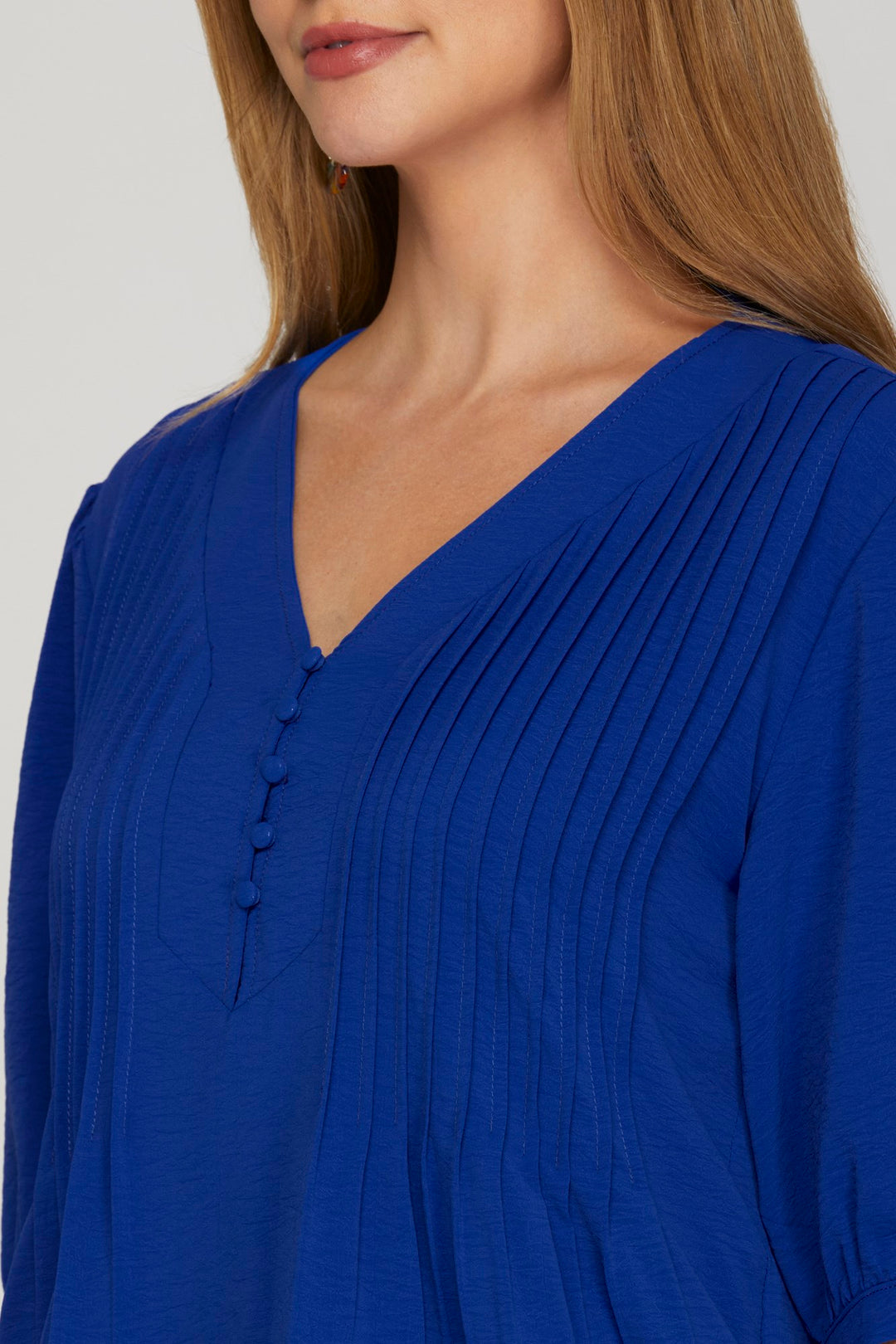 BLUE 1/2 SLEEVE PINTUCK DETAIL MINI DRESS WITH POCKETS-SKSY8350