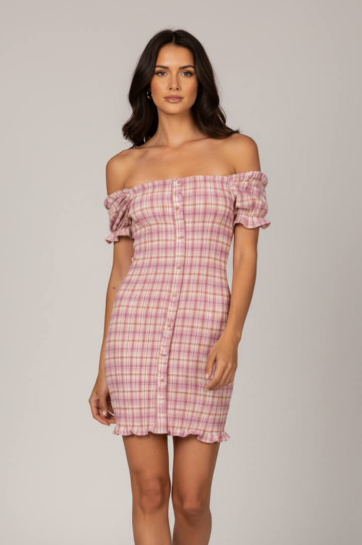 PINK TIERED PUFF SLEEVES BODYCON MINI DRESS AS106
