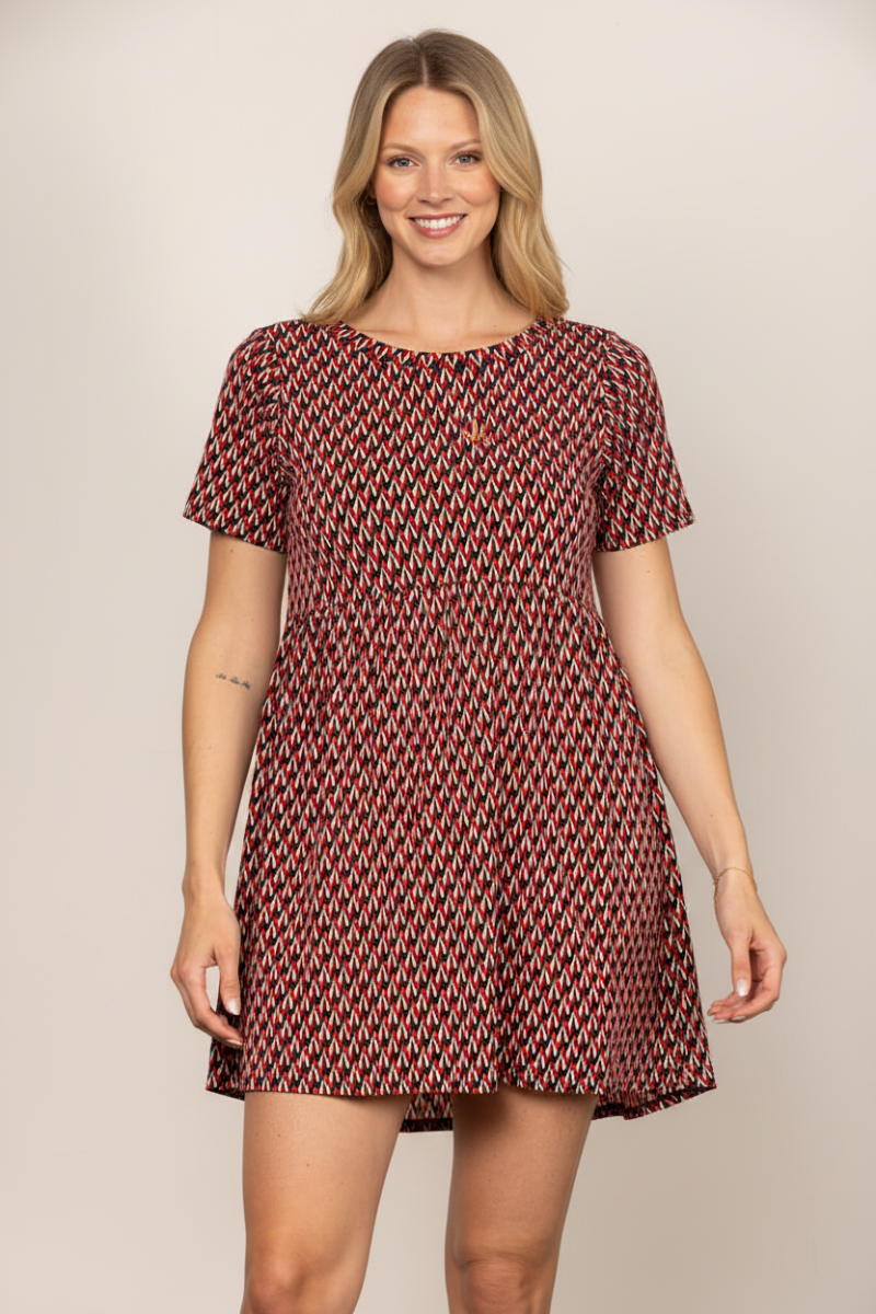 RED CHEVRON PRINT SHORT SLEEVES PLUS SIZE MINI DRESS D5105X-2