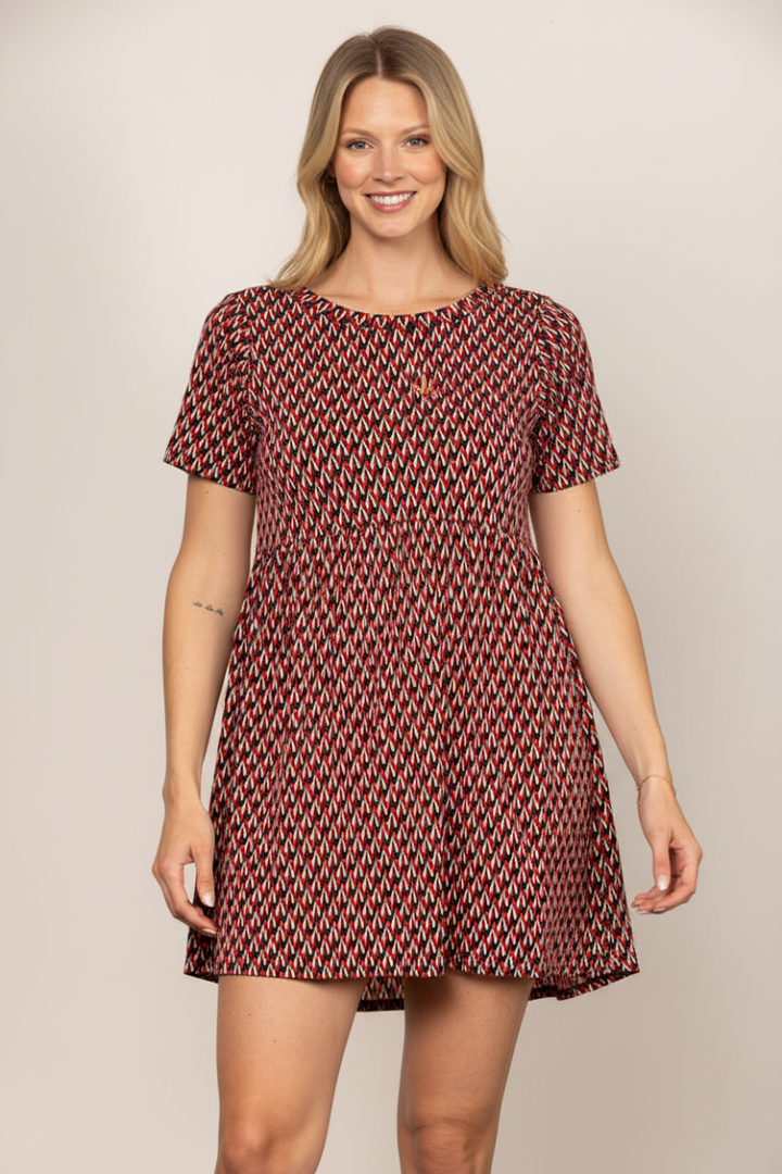 RED CHEVRON PRINT SHORT SLEEVES PLUS SIZE MINI DRESS D5105X-2