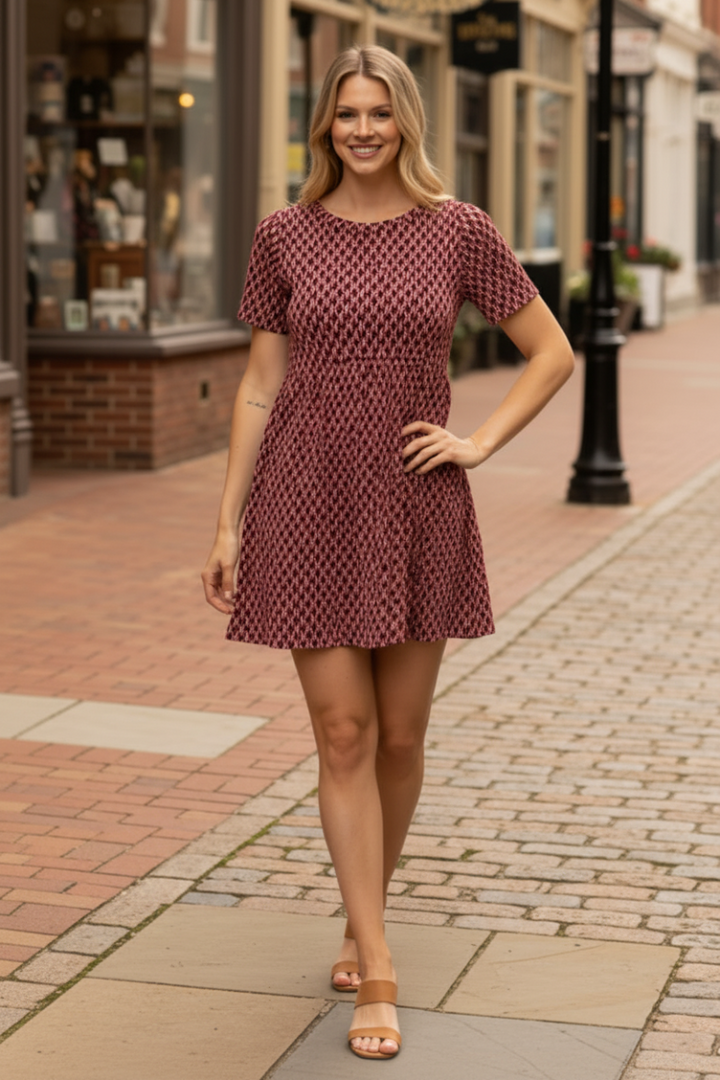 RED CHEVRON PRINT SHORT SLEEVES PLUS SIZE MINI DRESS D5105X-2