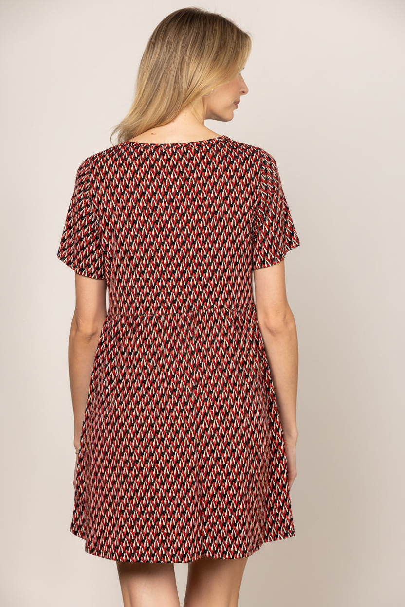 RED CHEVRON PRINT SHORT SLEEVES PLUS SIZE MINI DRESS D5105X-2