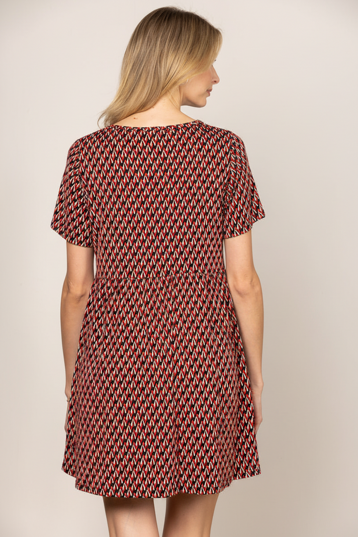 RED CHEVRON PRINT SHORT SLEEVES PLUS SIZE MINI DRESS D5105X-2
