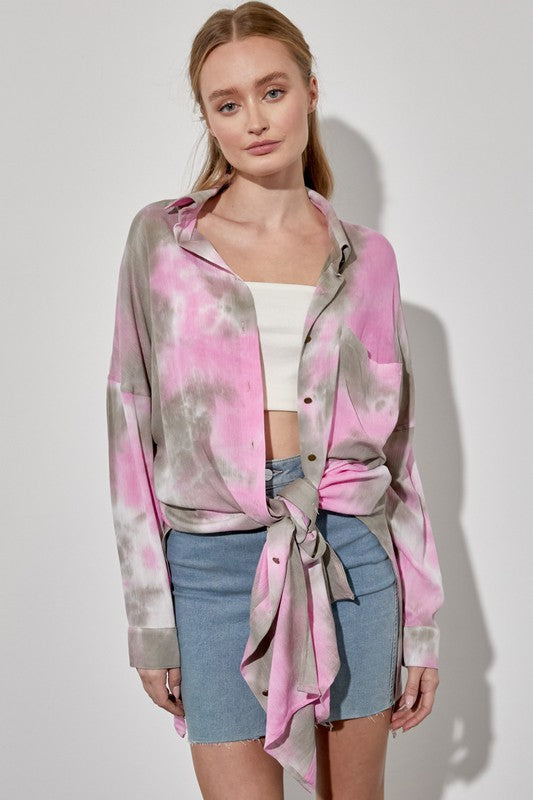 PINK OLIVE MARBLE DUSTER CARDIGAN T10030