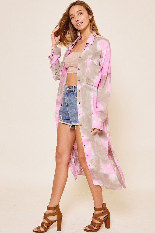 PINK OLIVE MARBLE DUSTER CARDIGAN T10030