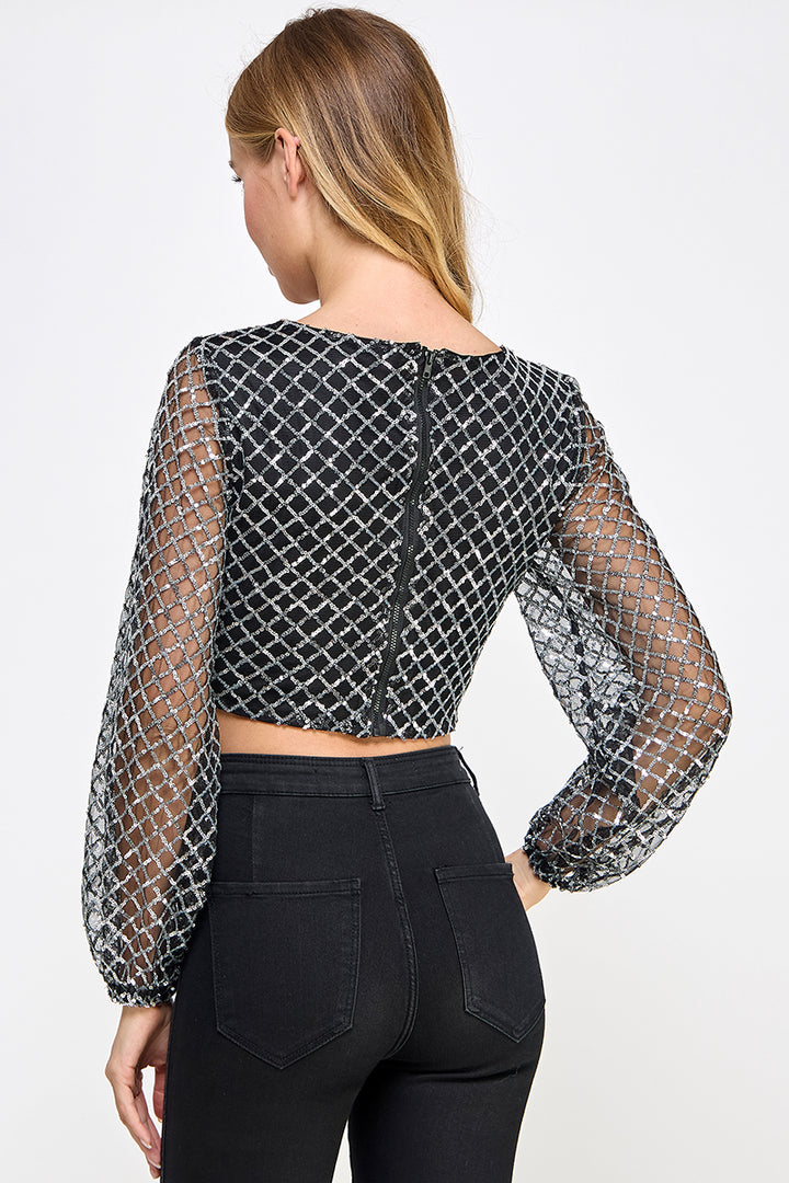 SILVER SWEETHEART LONG SLEEVES CROP TOP AVT10386W