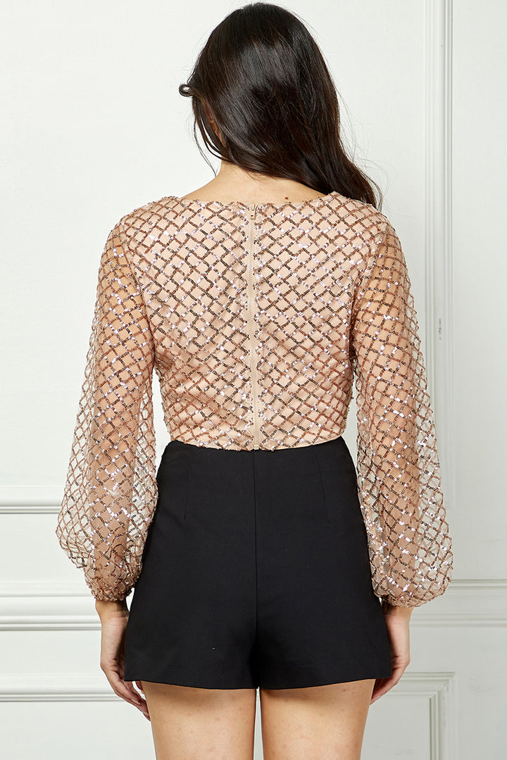 GOLD SWEETHEART LONG SLEEVES CROP TOP AVT10386W