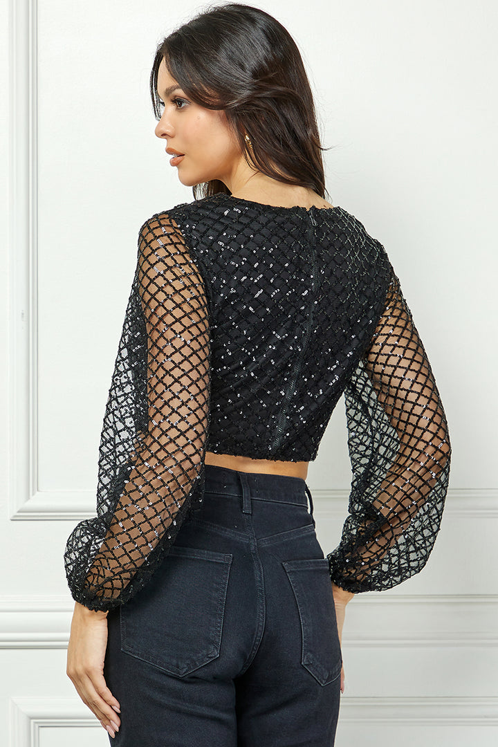 BLACK SWEETHEART LONG SLEEVES CROP TOP AVT10386W