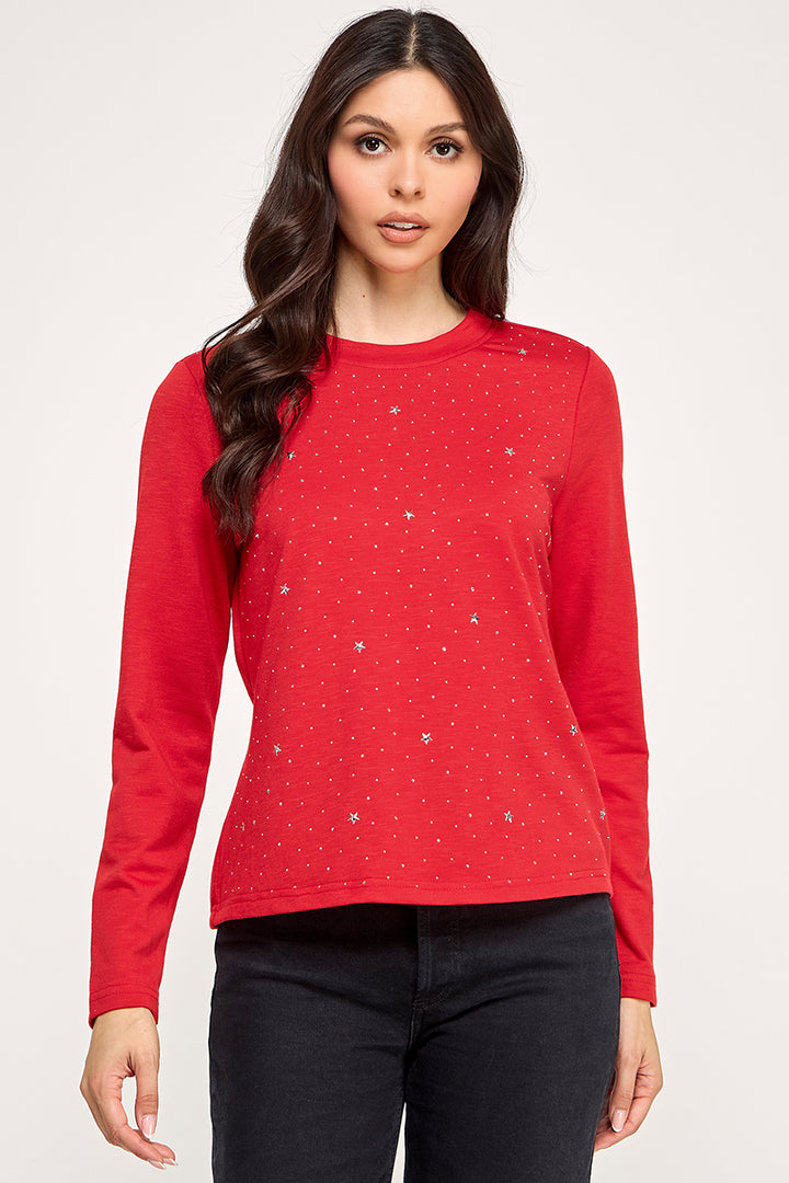JEWELS STARS DETAILED LONG SLEEVES TOP AVT51199K
