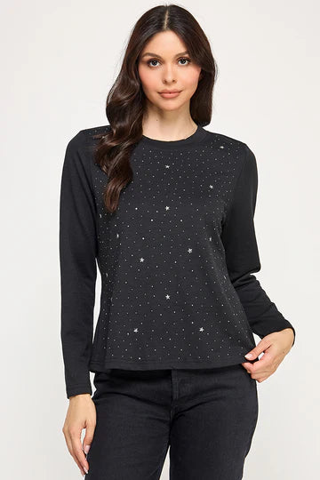 JEWELS STARS DETAILED LONG SLEEVES TOP AVT51199K