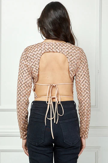 SEQUINS OPEN BACK DETAILED CROP TOP AVT51912W