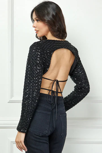 SEQUINS OPEN BACK DETAILED CROP TOP AVT51912W