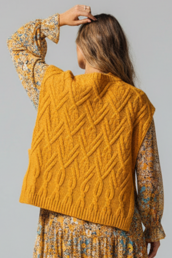 MUSTARD CABLE KNIT SWEATER VEST TIS12282-