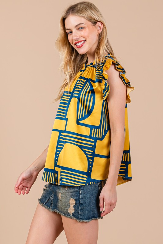 MUSTARD NAVY PLAYFUL SUMMER RUFFLE SLEEVE TOP TT3612WNPG