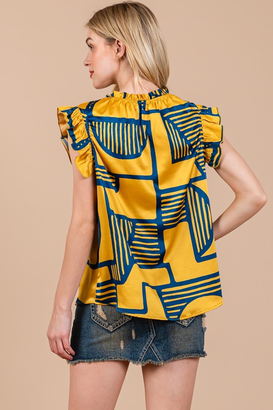 MUSTARD NAVY PLAYFUL SUMMER RUFFLE SLEEVE TOP TT3612WNPG