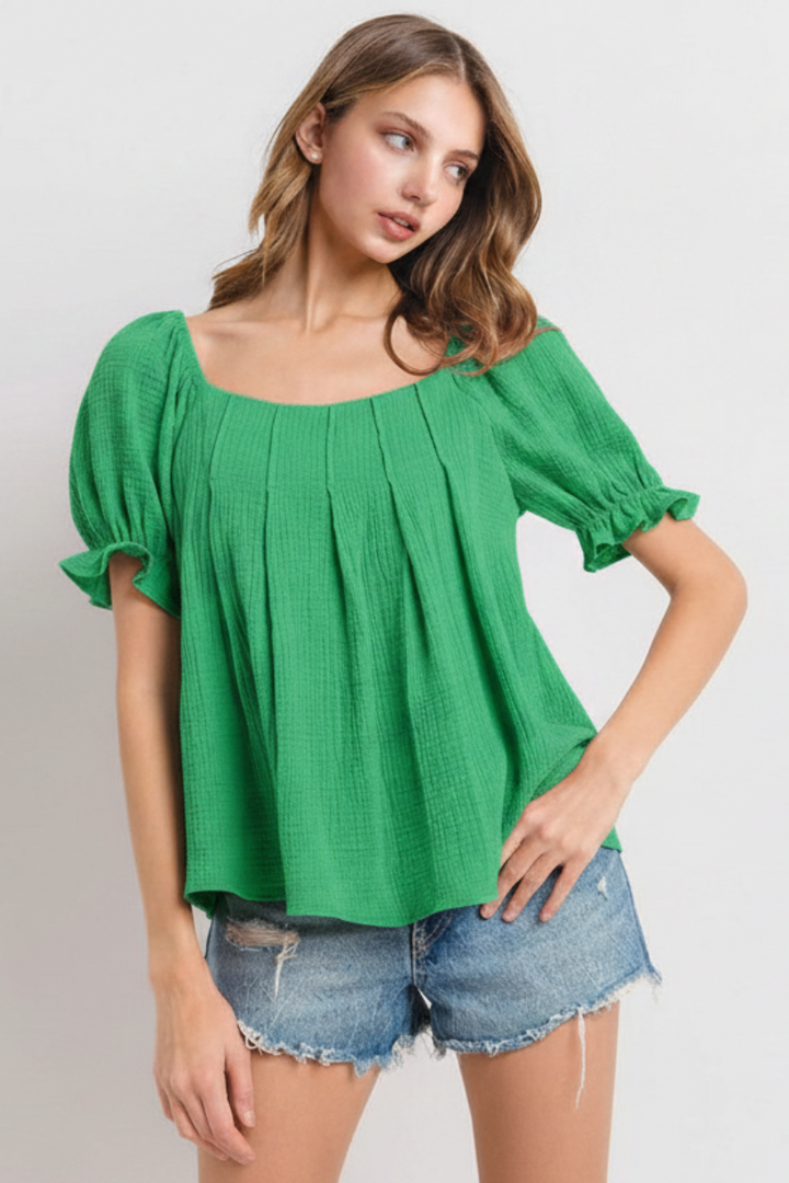 KELLY SQUARE NECK PUFF SLEEVES TOP TU13634SA -