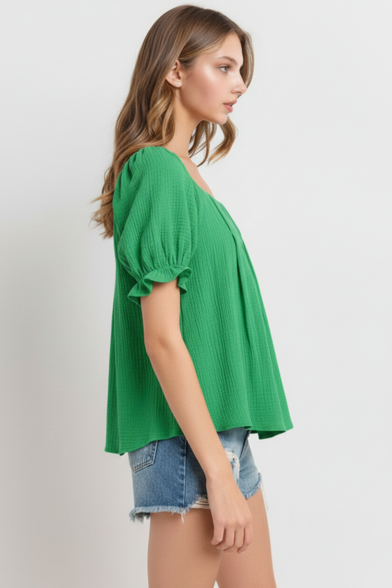 KELLY SQUARE NECK PUFF SLEEVES TOP TU13634SA -