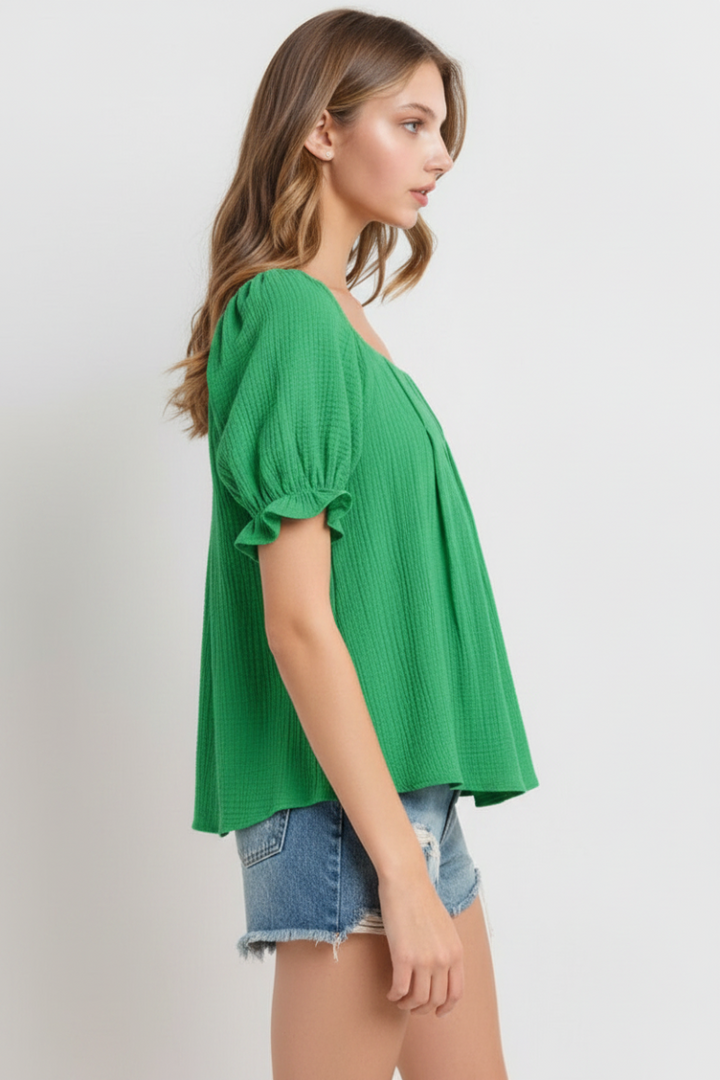 KELLY SQUARE NECK PUFF SLEEVES TOP TU13634SA -