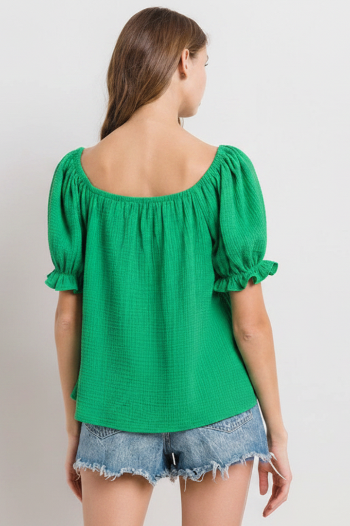 KELLY SQUARE NECK PUFF SLEEVES TOP TU13634SA -