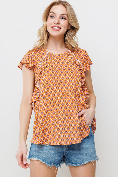RUST EYELET DETAILED RUFFLED BLOUSE TOP TY12680PA