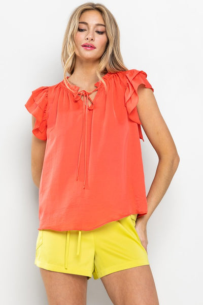 CORAL SOFT TOUCH RUFFLED SLEEVES BLOUSE TOP TY12817SA