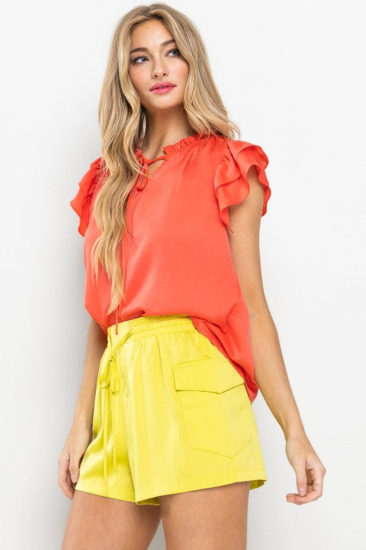 CORAL SOFT TOUCH RUFFLED SLEEVES BLOUSE TOP TY12817SA