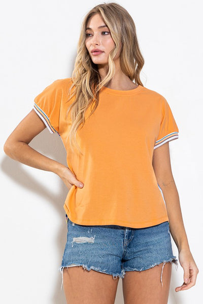 ORANGE MULTI CONTRAST DETAILED ROUND NECK TOP TY12823PA