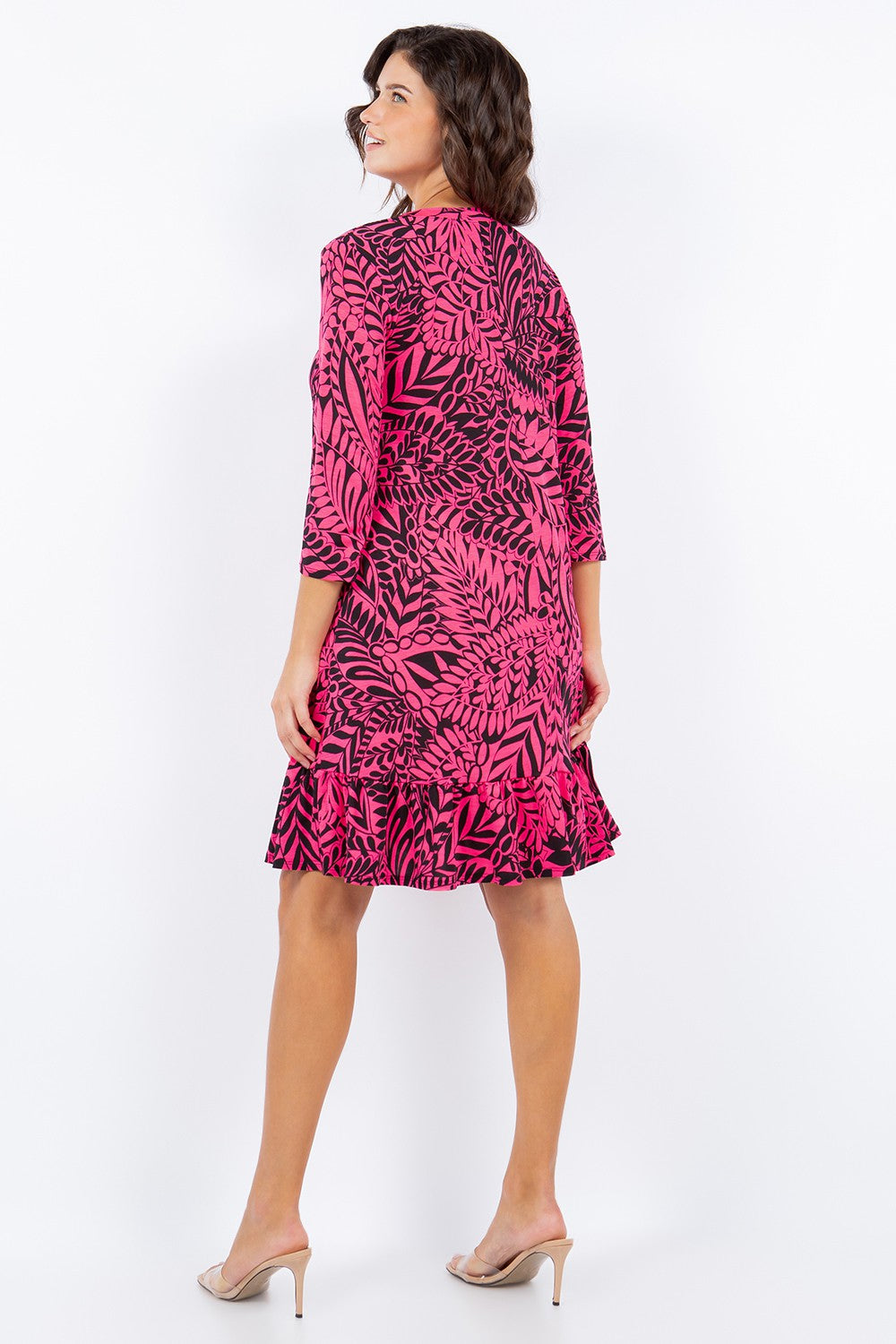 PINK TROPICAL PRINT BABYDOLL DRESS  WITH SIDE POCKETS