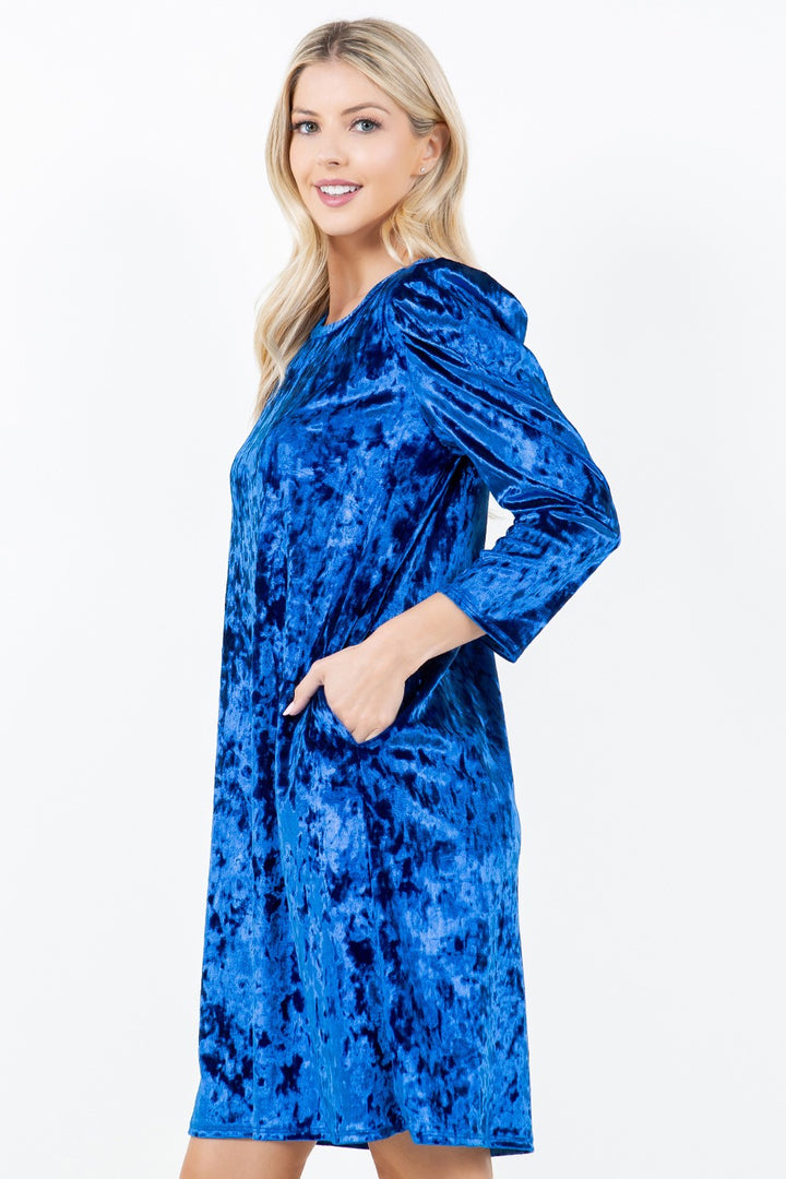 ROYAL VELVET W/ POCKETS TUNIC MINI DRESS-SHVC5792-VELVET