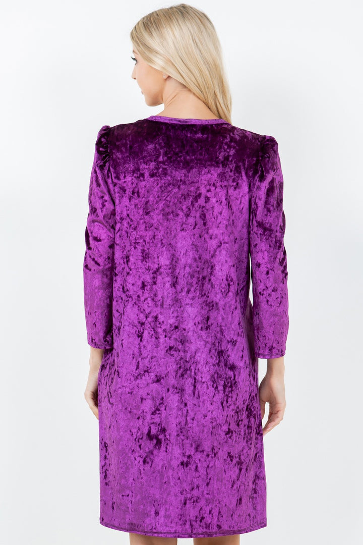 PURPLE VELVET W/ POCKETS TUNIC PLUS SIZE MINI DRESS-SHVC5792X-VELVET