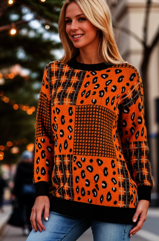 GINGER MULTI PRINT ROUND NECK LONG SLEEVES SWEATER HMWT1022L