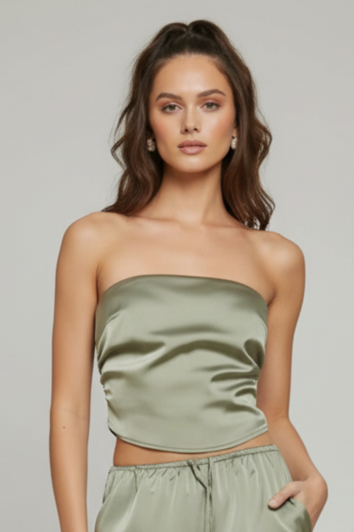 SATIN BANDEAU CROP TOP T9946-