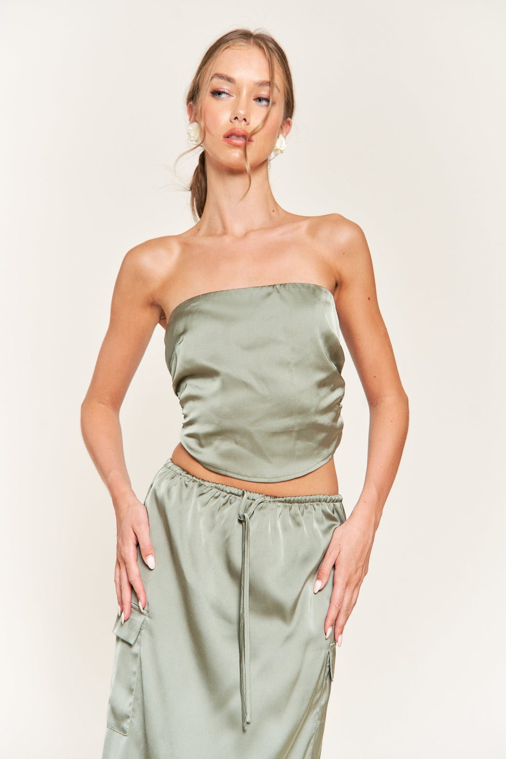 SATIN BANDEAU CROP TOP T9946 2S-2M-2L / SAGE GREEN / Young Contemporary SATIN BANDEAU CROP TOP T9946 2S-2M-2L / SAGE GREEN / Young Contemporary