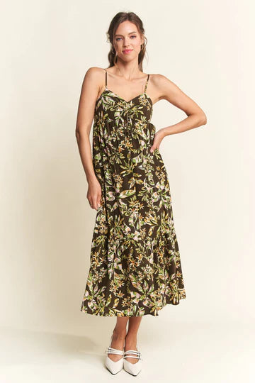 LIME ADJUSTABLE SPAGHETTI STRAP TIERED MIDI DRESS D10200