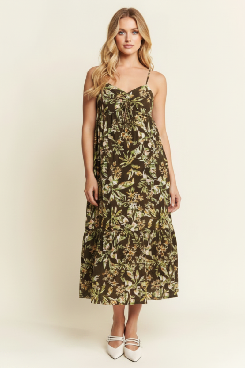 LIME ADJUSTABLE SPAGHETTI STRAP TIERED MIDI DRESS D10200 *