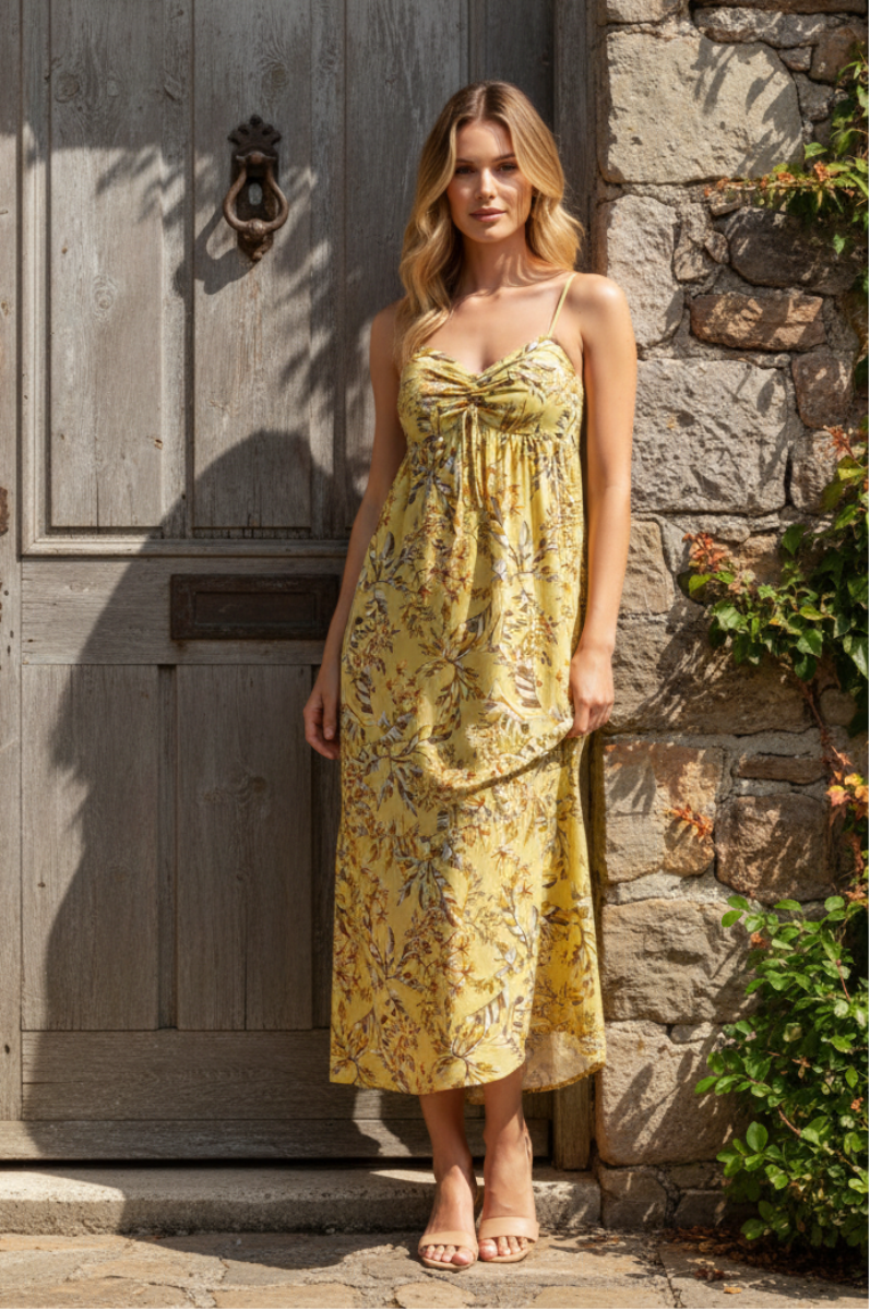 LIME ADJUSTABLE SPAGHETTI STRAP TIERED MIDI DRESS D10200