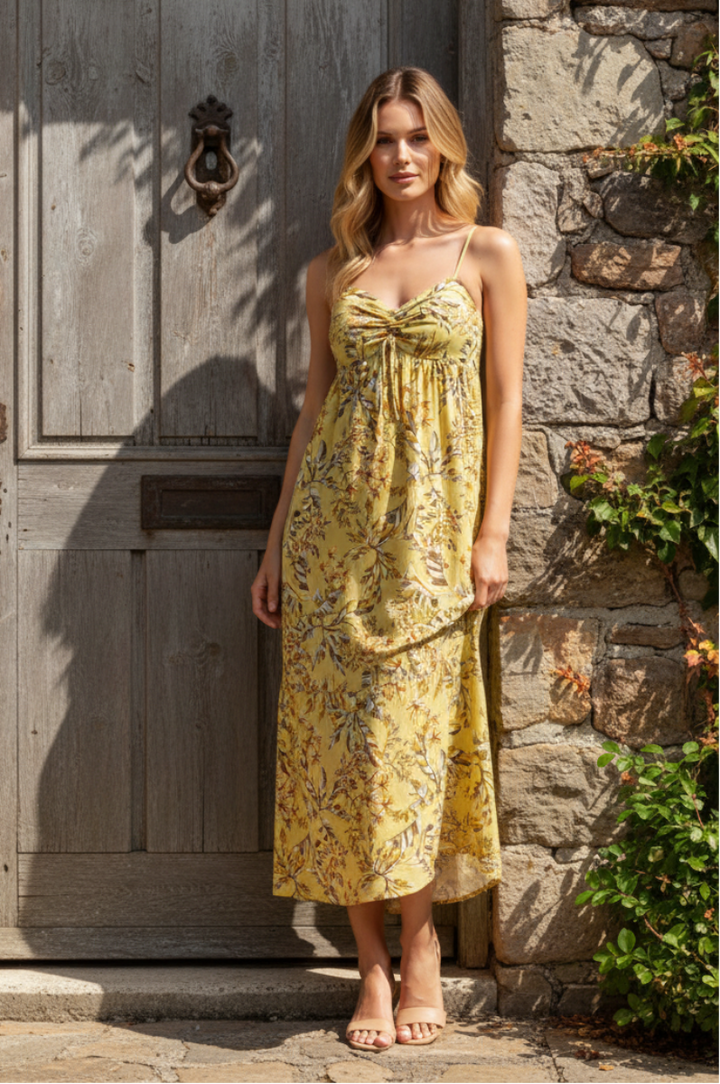 LIME ADJUSTABLE SPAGHETTI STRAP TIERED MIDI DRESS D10200