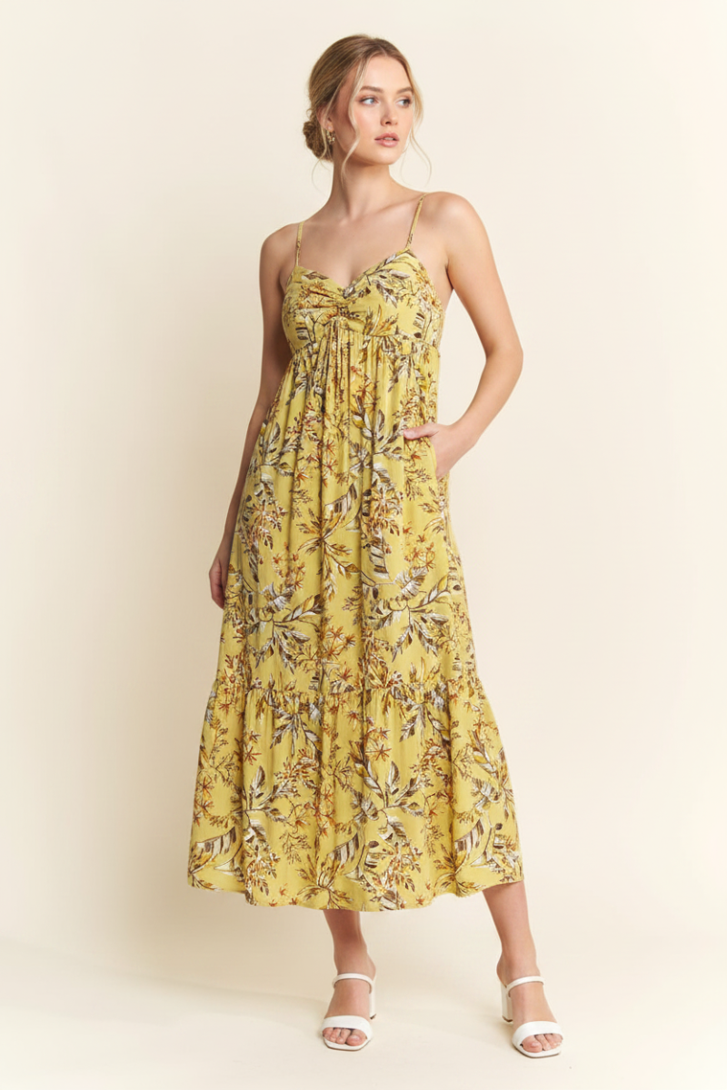 LIME ADJUSTABLE SPAGHETTI STRAP TIERED MIDI DRESS D10200 *