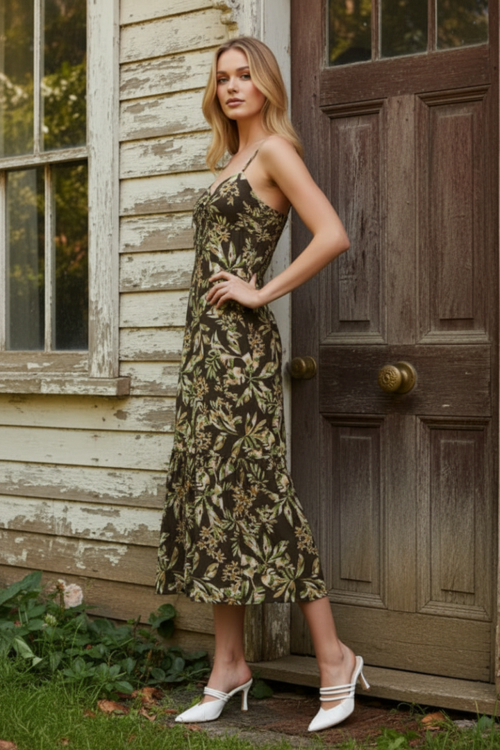 LIME ADJUSTABLE SPAGHETTI STRAP TIERED MIDI DRESS D10200