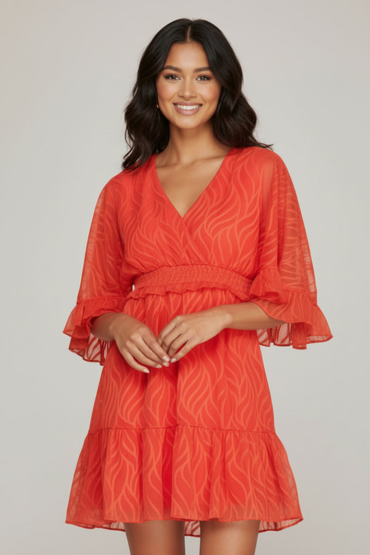 DOLMAN SLEEVE SURPLIC SMOCK WAIST MINI DRESS SKSY4816