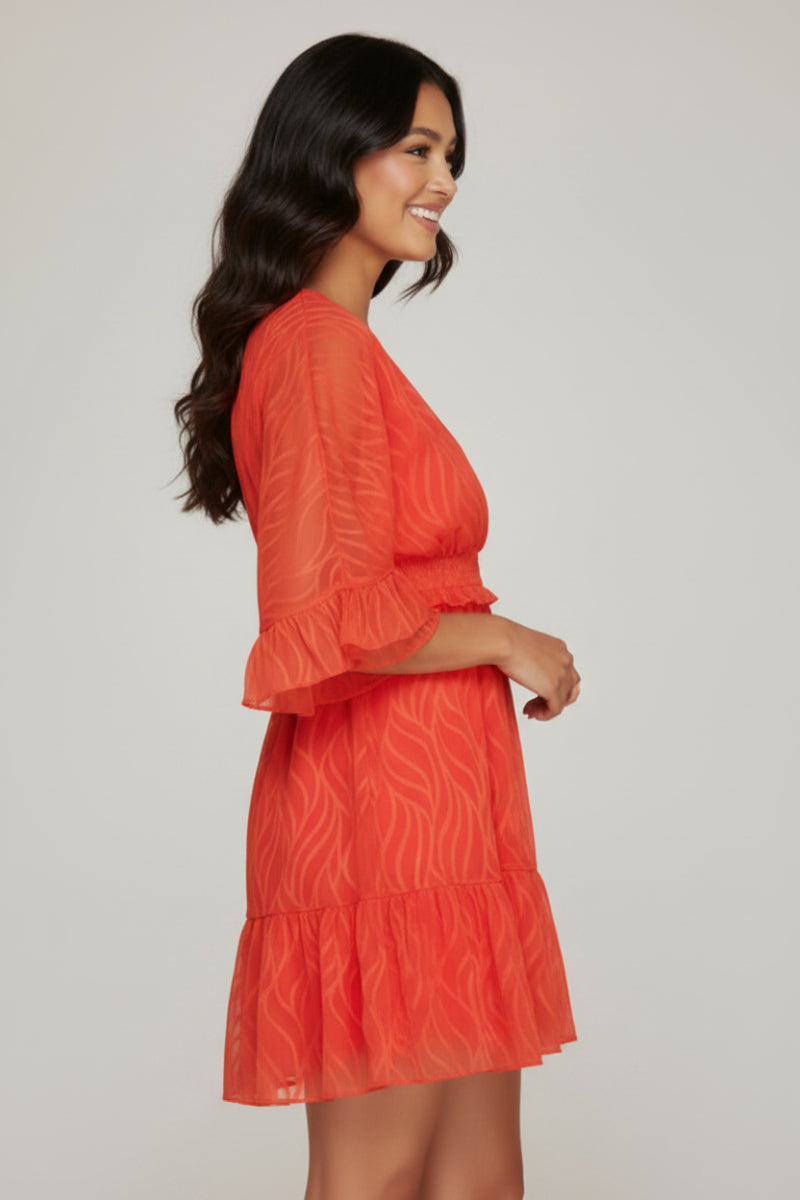 DOLMAN SLEEVE SURPLIC SMOCK WAIST MINI DRESS SKSY4816