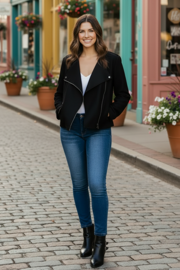PLUS SIZE ZIPPER FRONT SUEDE JACKET WBT22965P