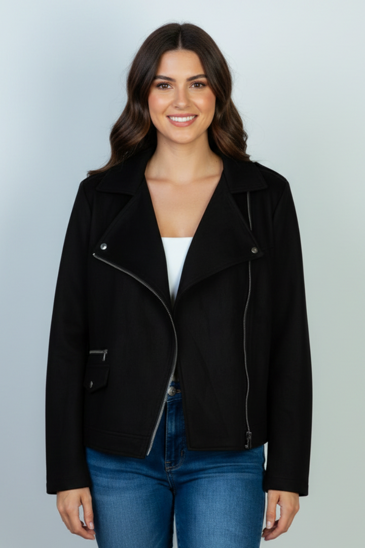 PLUS SIZE ZIPPER FRONT SUEDE JACKET WBT22965P
