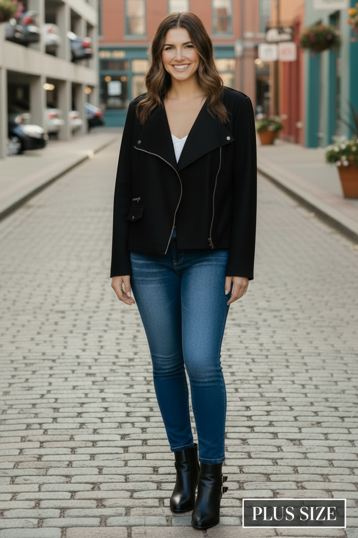 PLUS SIZE ZIPPER FRONT SUEDE JACKET WBT22965P