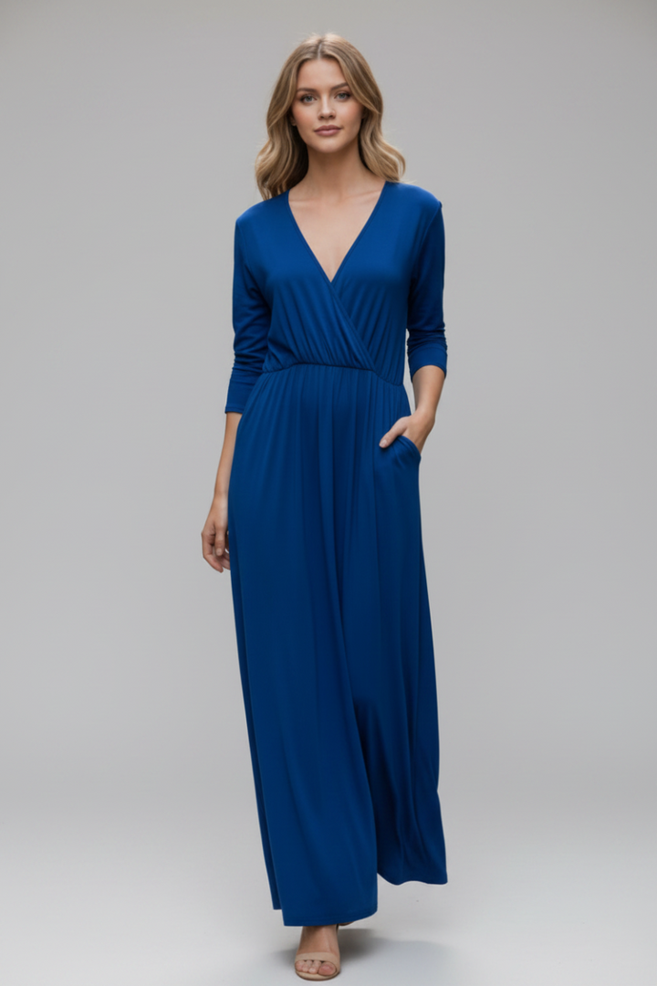 SURPLICE V-NECK WITH POCKET MAXI DRESS HMSD11645