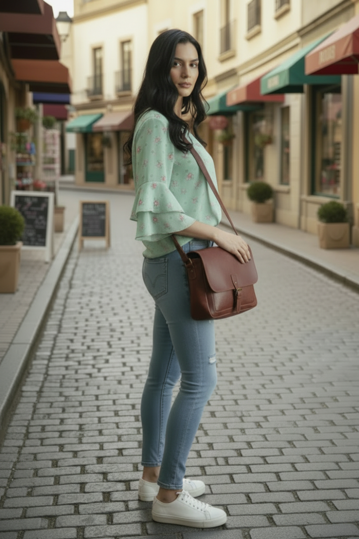 PLUS SIZE FLORAL PRINT V-NECK RUFFLED SLEEVE TOP TP2033
