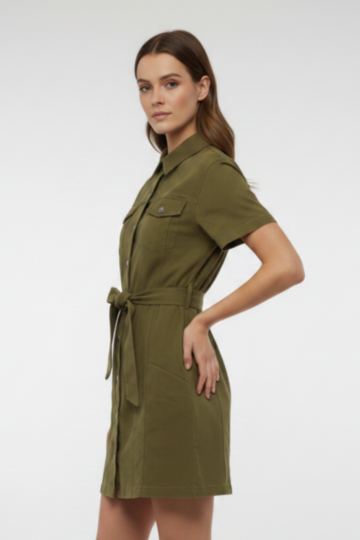 COLLARED BUTTON DOWN MINI DRESS SKSY3407-
